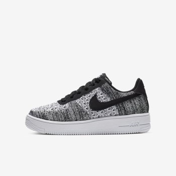 Nike Air Force 1 Flyknit 2.0 - Nagyobb Gyerek Utcai Cipő - Fekete/Fehér/Fehér/Platina